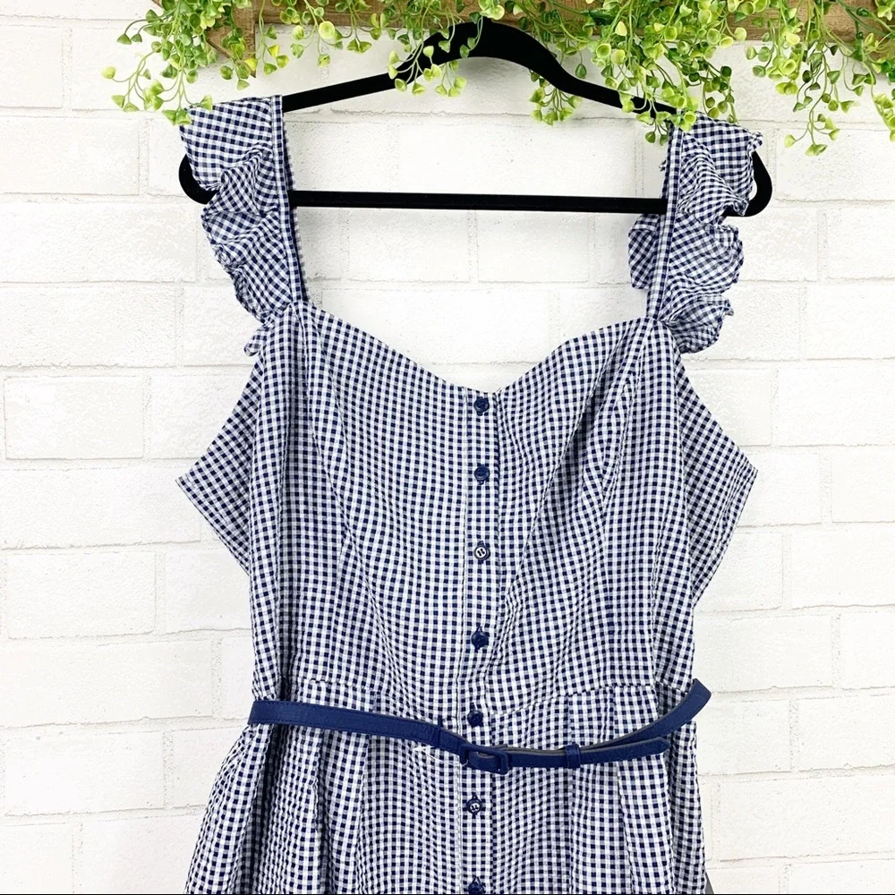 Gal Meets Glam Blue Gingham Sheath Dress Sz 20 - Picture 5 of 7